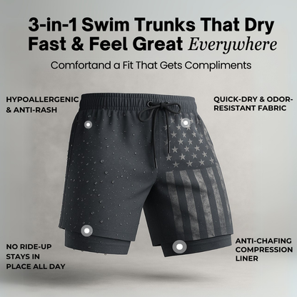 BoxHero USA Quick-Dry Swim Trunks with Built-In Liner